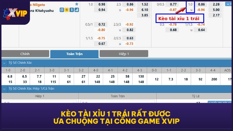 Kèo tài xỉu 1 trái rất được ưa chuộng tại cổng game XVIP